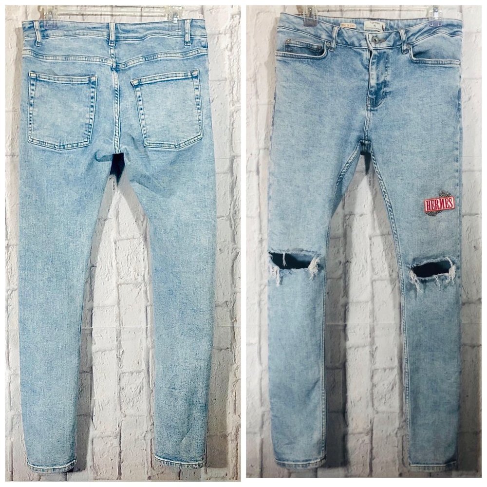 Topman x Hermès Spray On Skinny Bleach Wash Jeans - Picture 3 of 8